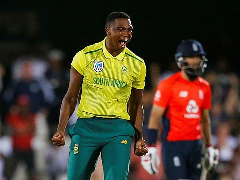 South Africa's Lungi Ngidi celebrates the wicket of England's Moeen Ali 