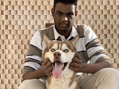 Sudanese teen Ahmed Alaaeldin with his pet Maron who had gone missing in Ajman on January 21
