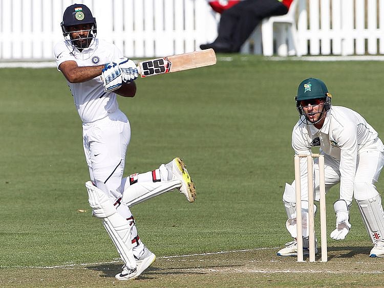 New Zealand, Feb 14 (ANI): India’s Hanuma Vihari plays a shot during the 3-day practice Test match between India and New Zealand XI, at Seddon Park Hamilton on Friday. (ANI Photo)