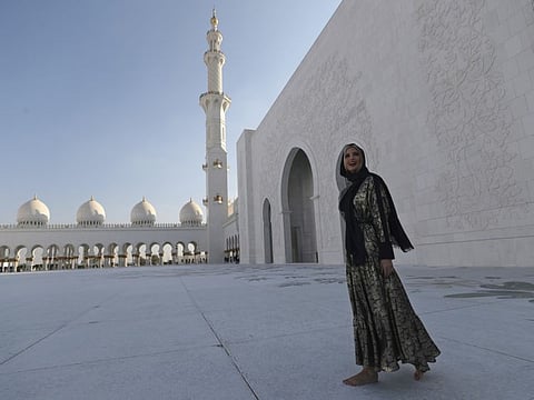 Ivanka Trump, the U.S. President Adviser visits the Sheikh Zayed Grand Mosque in Abu Dhabi, United Arab Emirates, Saturday, Feb. 15, 2020. Ivanka Trump will deliver keynote address at Global Women’s Forum in Dubai tomorrow. (AP Photo/Kamran Jebreili)
