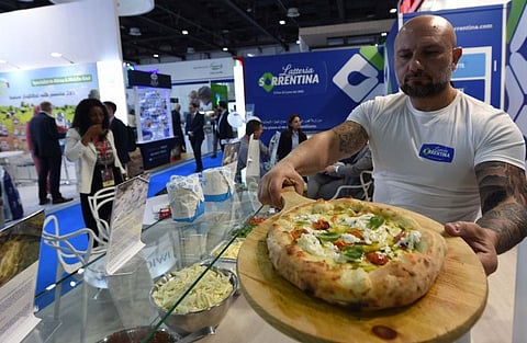 chief showing pizza in Sorrntina Stand  during the the Gulfood 2020 Exhibition at World Trade Center Dubai on 16 FEB 2020  photo; Atiq Ur Rehman /Gulf News
