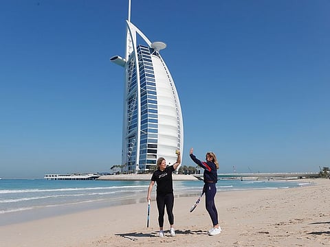 Sofia Kenin and Kim Clijsters on the beach in Dubai