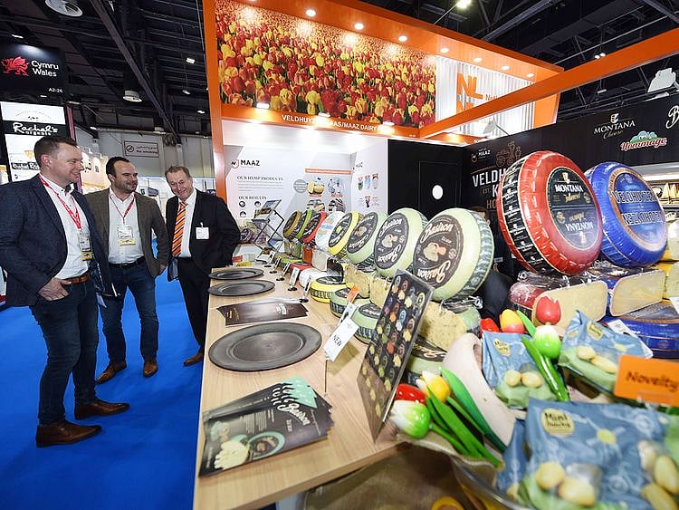 Visitors at the Veldhuyzen Kaas Stand at the GulFood 2020 Exhibition being held at the Dubai World Trade Center. 