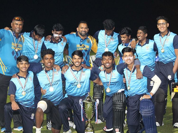 Desert Cubs Cricket Academy team that emerged winners of the Under-19 A Division UAE Academy League organised by Emirates Cricket Board. Picture: Organisers