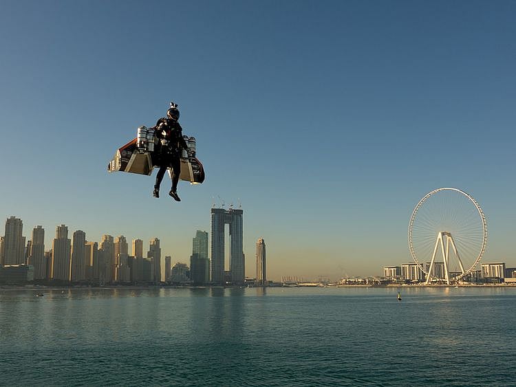 Jetman pilot Vince Reffet in flight 