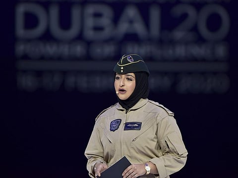Capt. Shaikha Mozah Bint Marwan Al Maktoum, Lieutenant Pilot, Dubai Police, talks about the importance of women empowerment in the UAE at the Global Women’s Forum Dubai on 17th February, 2020.