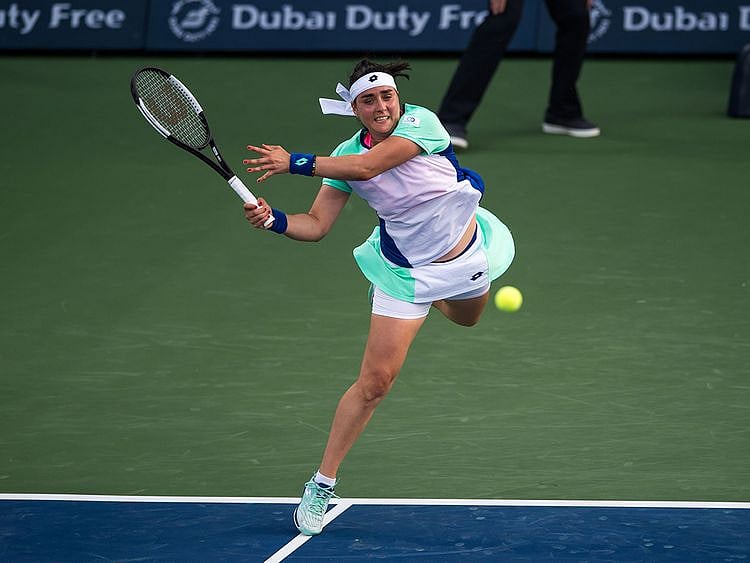 Ons Jabeur of Tunisia  in action agianst Alison Riske of USA