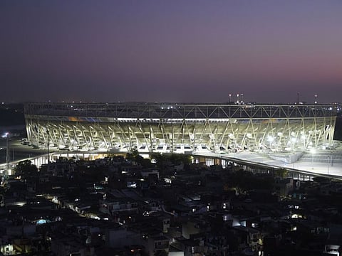 A view of Motera Cricket Stadium is pictured on the outskirts of Ahmedabad on February 14, 2020.  US President Donald Trump and his wife Melania will start a high profile two-day visit to India in Ahmedabad, the home fief of Prime Minister Narendra Modi, on February 24. 