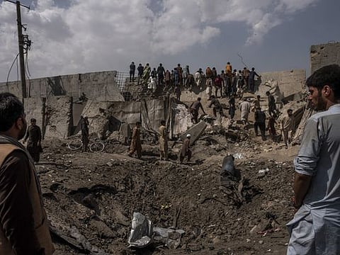 The crater left by a car bomb attack, for which the Taliban claimed responsibility, in Kabul, Afghanistan, Sept. 3, 2019. More than 18 years after the US invaded Afghanistan, Trump has conditionally approved a peace deal with the Taliban that would withdraw the last American troops from the country