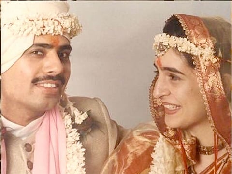 Priyanka Gandhi with Robert Vadra on her wedding day.