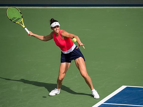 An aggressive Jennifer Brady, qualifier from USA, during her upset win over Elina Svitolina of Ukraine on second day of the Dubai Duty Free Tennis Championships on Tuesday. 