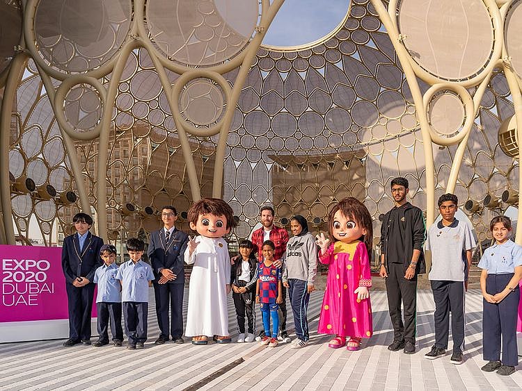 Starry-eyed UAE school students meet Lionel Messi at Expo 2020 site