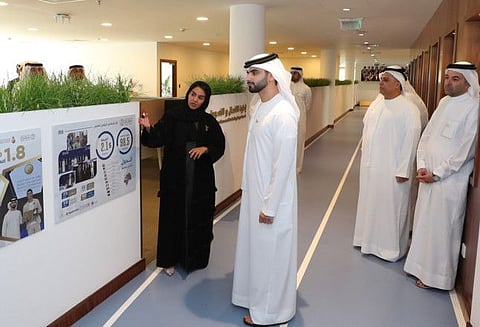 Sheikh Mansoor, the new chairman of Dubai Sports Council, on a tour of the office alongwith vice-chairman Mattar Al Tayer and secretary general Saeed Hareb.