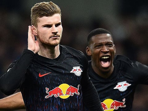RB Leipzig's German striker Timo Werner celebrates.