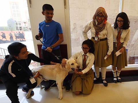 Students of Indian High School  interact with pet , at Indian High School Dubai on 20 FEB 2020 
