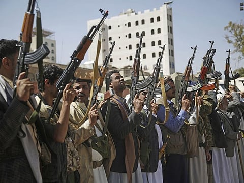 Al Houthi militiamen seen in Sana'a. Yemen’s conflict erupted after Al Houthis toppled the internationally recognised government and overran parts of the country, including the capital Sana’a, in late 2014.