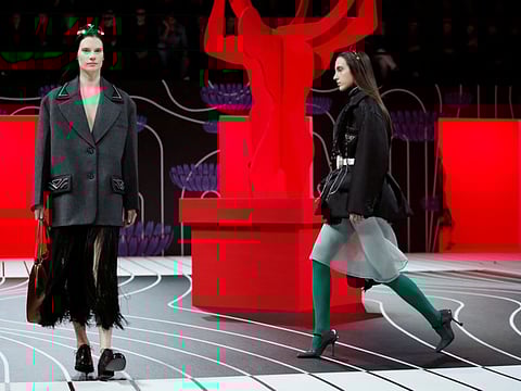 Models present creations from the Prada Autumn/Winter 2020 women collection during Milan Fashion Week in Milan, Italy, February 20, 2020.