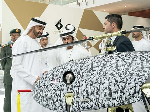 WAM
His Highness Sheikh Mohamed Bin Zayed, Crown Prince of Abu Dhabi and Deputy Supreme Commander of the Armed Forces, yesterday visited  the Unmanned Systems Exhibition (UMEX) and Simulation and Training Exhibition (SimTEX) at the Abu Dhabi National Exhibition Centre. He later tweeted: “Research, innovation and development are the backbone of advanced industry.” Sheikh Mohamed Bin Zayed later received Major General Saeed Chengriha, Acting Chief of Staff of the Algerian National People’s Army.