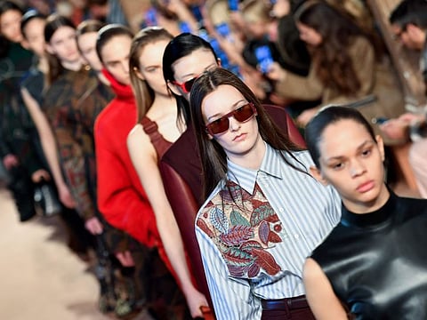 Models present creations for Salvatore Ferragamo's Women Fall - Winter 2020 fashion collection on February 22, 2020 in Milan.