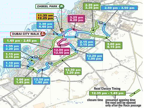 Roads are expected to be closed around Dubai from Zabeel Park to Dubai City Walk 