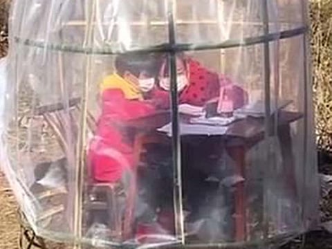 Mother builds tent for her daughter to study outside in amidst coronavirus outbreak