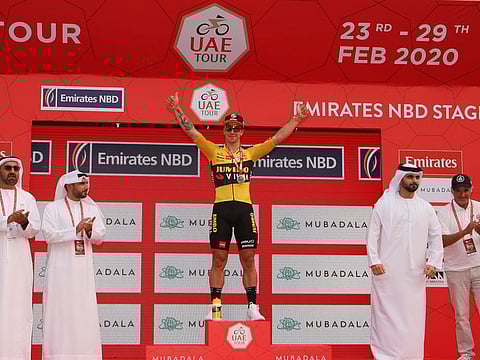 Dylan Gronenewegen of Team Lumbo-Visma, winner of Stage IV of the UAE Tour on Wednesday.