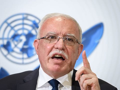 Palestinian foreign minister Riyad Al Maliki addresses a press conference at the UN Office in Geneva on Wednesday. 
