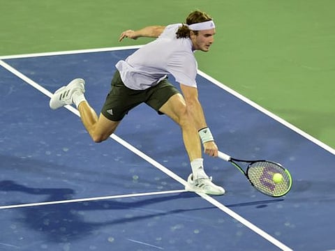Stefanos Tsitsipas in action against Alexander Bublik at the Dubai Duty Free Tennis Championship on Wednesday.