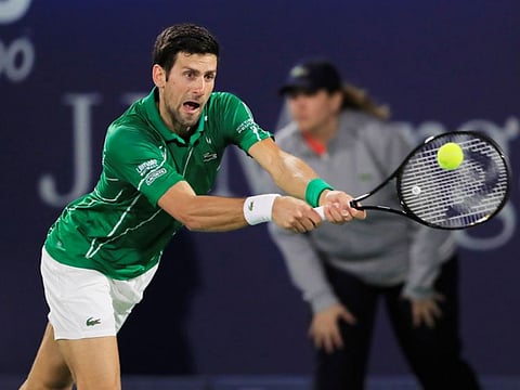 Serbia's Novak Djokovic in action during his second round match against Germany's Philipp Kohlschreiber at  Dubai Duty Free Men's Open on Wednesday. Reuters