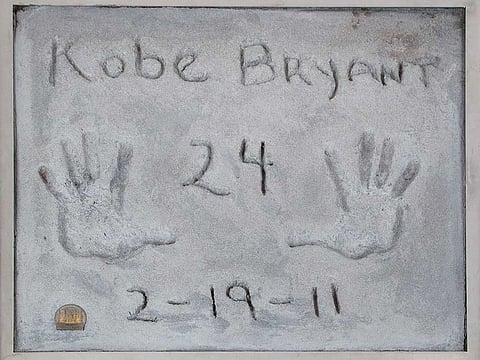 Test prints of Kobe Bryant's hands, made in 2011 when the late basketball player became the first athlete to leave his prints in cement outside Grauman's Chinese Theatre in Hollywood, are pictured in an undated photo before going up for auction Beverly Hills, California, U.S. released February 27, 2020. 