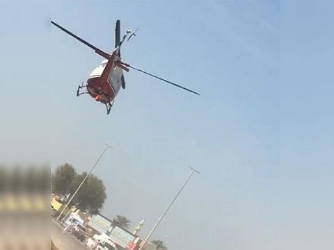 A helicopter ambulance rushed to the accident in Ras Al Khaimah on Saturday upon receiving the report. The chopper airlifted one of the injured to Khalifa Hospital. 