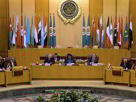 A general view shows a delegate-level meeting of the Arab League.