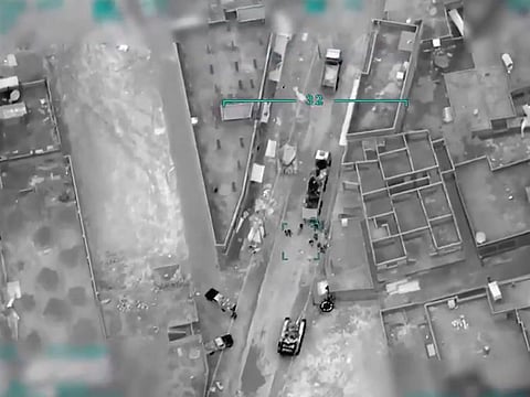 A screen grab from a video released by Turkey shows attacks on Syrian government targets by Turkish forces.