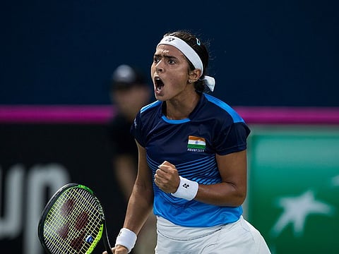 Ankita Raina in action in action for India during their Fed Cup campaign in Dubai earlier this year.
