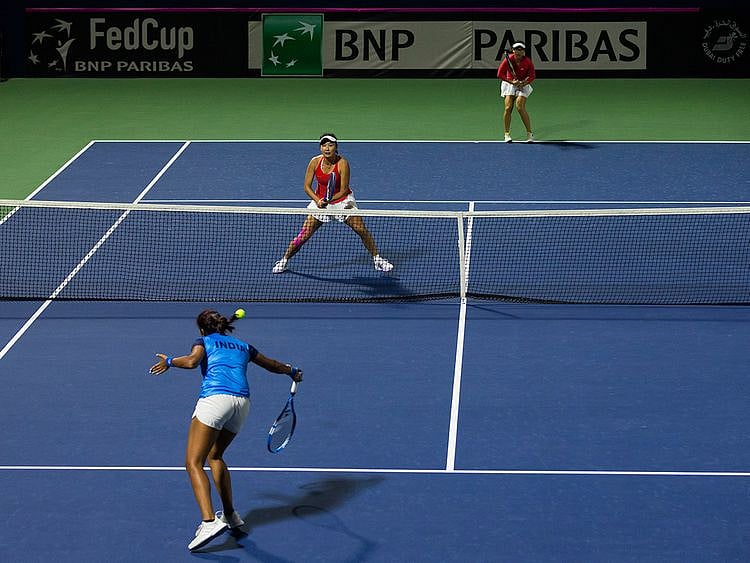 China in action against India at the Fed Cup in Dubai