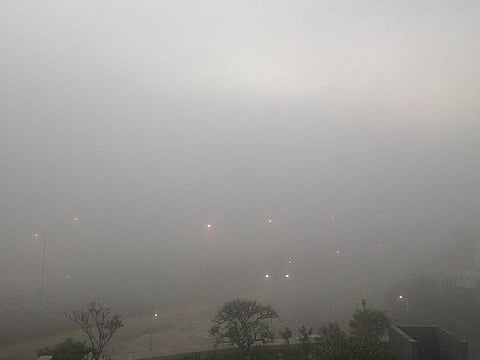 A foggy scene in Abu Dhabi.