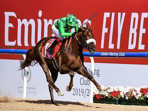 Emblem Storm, ridden by British champion jockey Oisin Murphy, wins the Listed Al Bastakiya - the opening race of Super Saturday at Meydan.