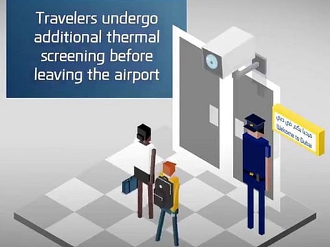 Screen grab from a video on Dubai Airport's coronavirus procedures. 