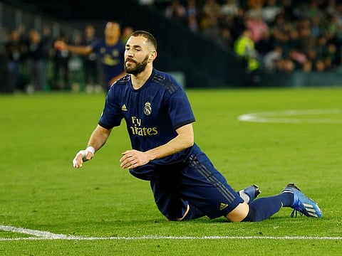 Real Madrid's Karim Benzema reacts.