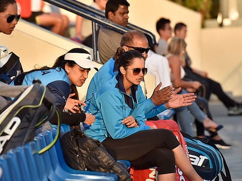 Sania Mirza looks on at the Fed Cup in Dubai