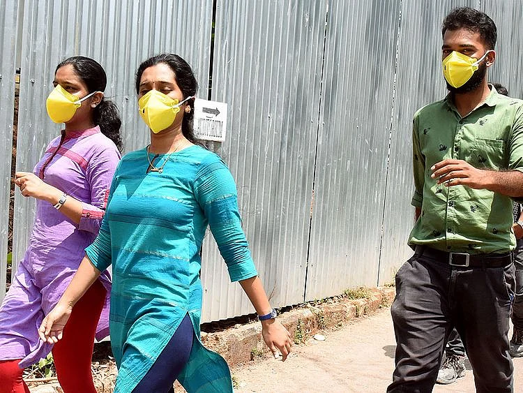 People wear masks