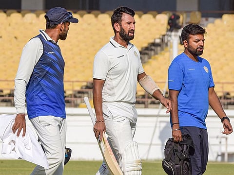 File photo: Saurashtra batsman Cheteshwar Pujara during Ranji Trophy final match against Bengal in Rajkot