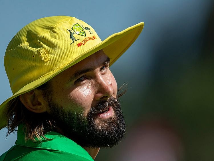 Australia's bowler Kane Richardson during the 3rd and final One Day International cricket match between South Africa and Australia at Senwes Park, Potchefstroom, South Africa, Saturday, March 7, 2020. (AP Photo/Themba Hadebe)