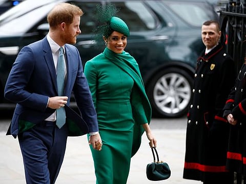 Britain's Prince Harry and Meghan, Duchess of Sussex, arrive for the annual Commonwealth Service at Westminster Abbey in London, Britain March 9, 2020.