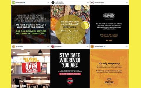 Restaurants' online ads for delivery in Lebanon.
