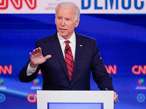 Former Vice President Joe Biden, participates in a Democratic presidential primary debate at CNN Studios in Washington, Sunday, March 15, 2020. 
