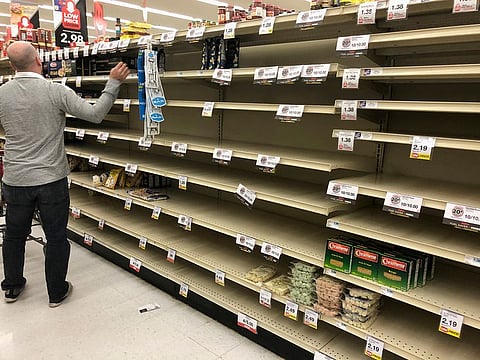 Empty shelves at a Hy-Vee supermarket in Omaha, Nebraska.