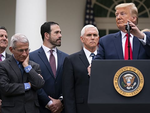 President Donald Trump speaks during a news conference on the coronavirus in the Rose Garden at the White House on March 13.