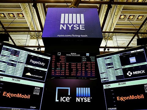Boards above the floor of the New York Stock Exchange.