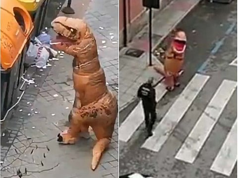 Dinosaur spotted on the streets of Spain amid lock down